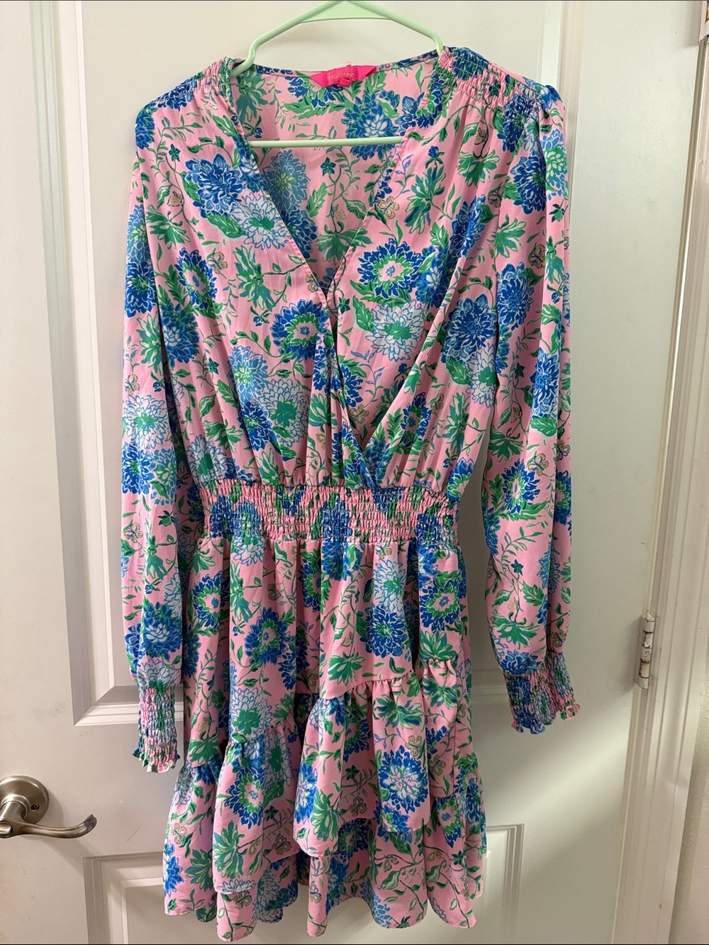 Lilly Pulitzer Pink Floral Long Sleeve Dress with Blue & Green Print